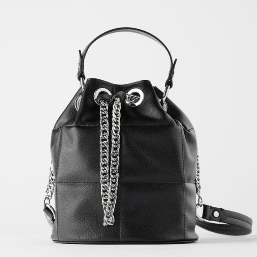 Black Zara padded bucket bag